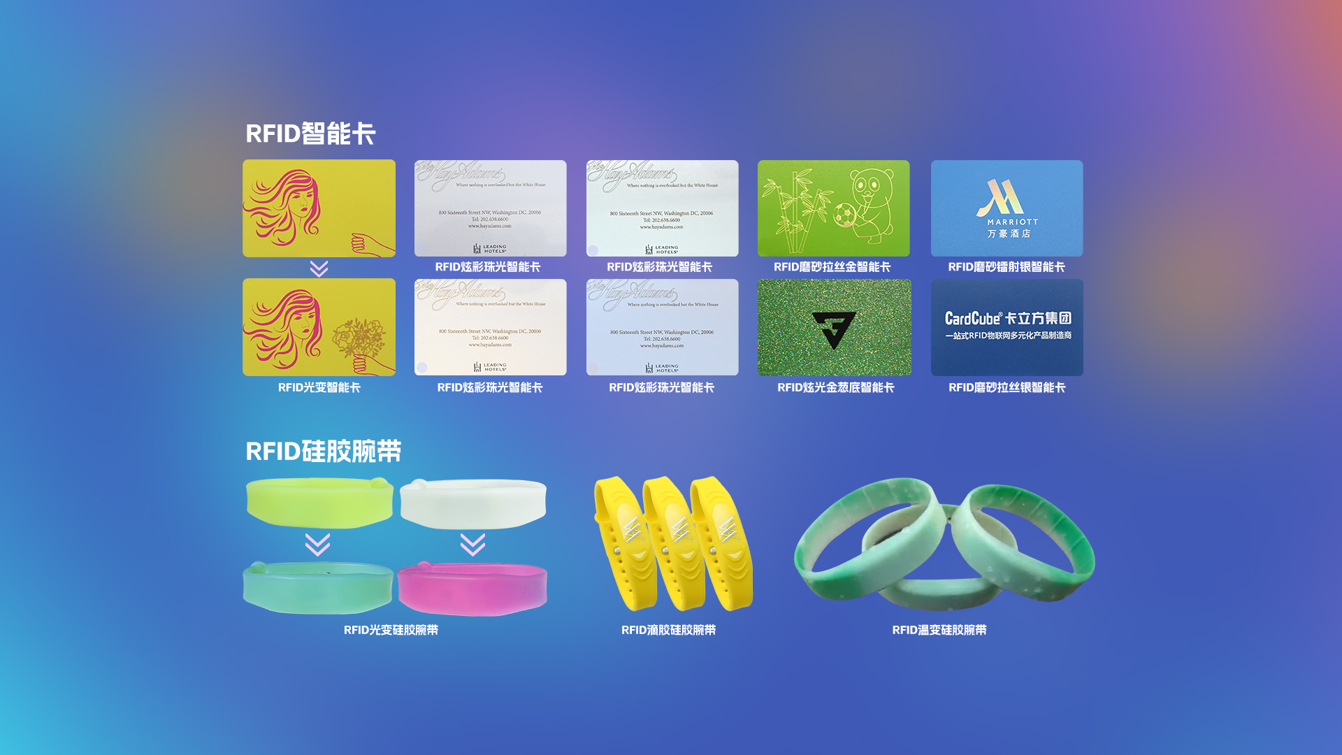 卡立方集團多款RFID智能卡及NFC光變溫變硅膠腕帶新品震撼上市